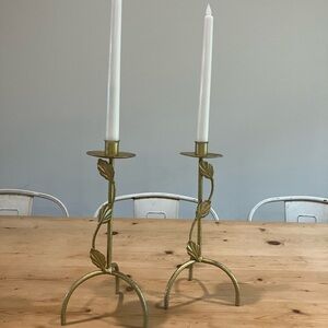 Elegant Distressed Gold Leaf Candle Holders